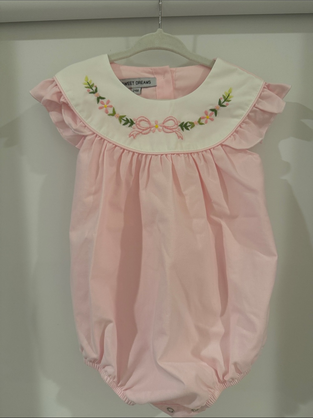 Sweet Dreams Pink Baby Bubble Romper with Embroidered Collar